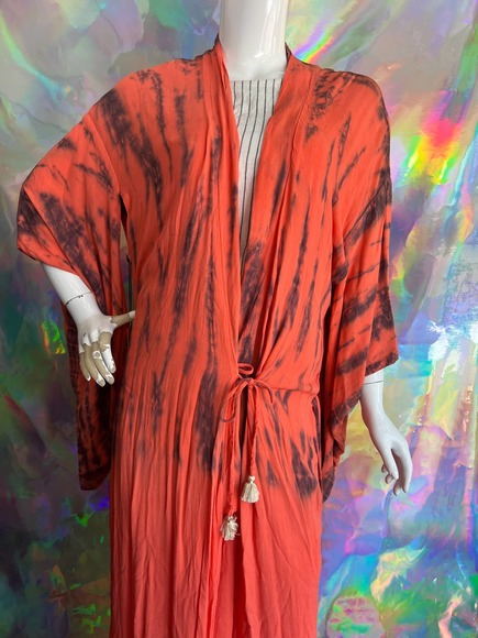 NWT Orange Tie Dye Tie Waist Duster - Picture 11 of 13